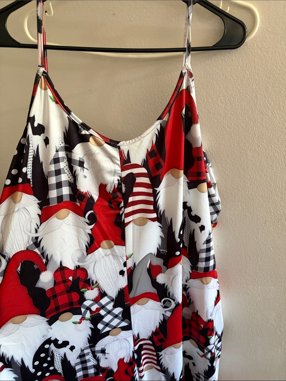 SHEIN Red, Black & White Holiday Gnome Print Jumpsuit